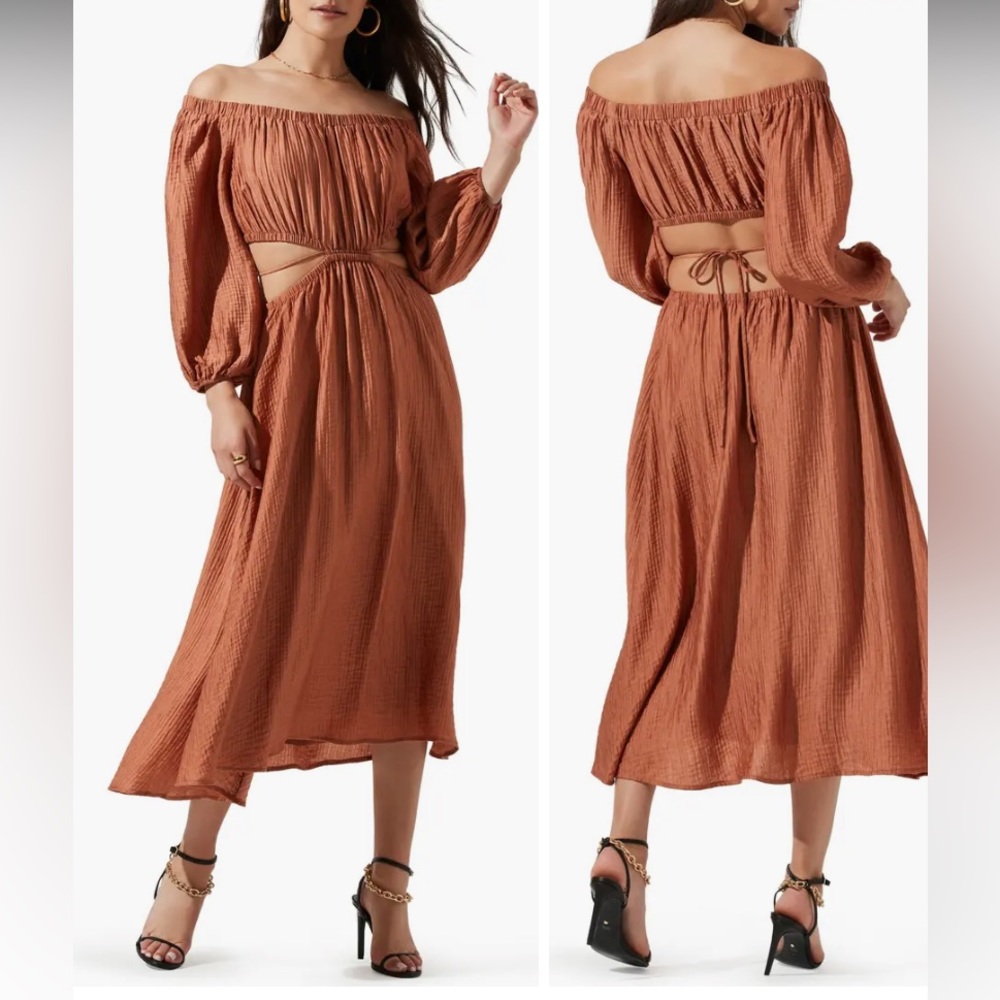 Astr Off-Shoulder Rust Dress